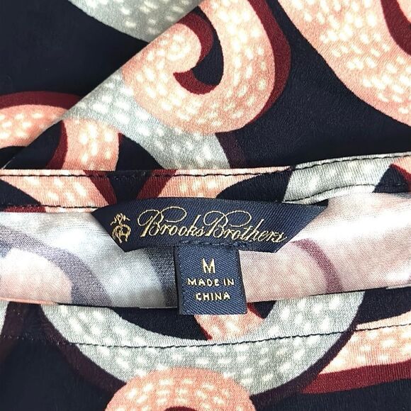 Brooks Brothers Stretch Tunic Top Blouse Abstract Print Black Peach Gray M - Picture 8 of 10